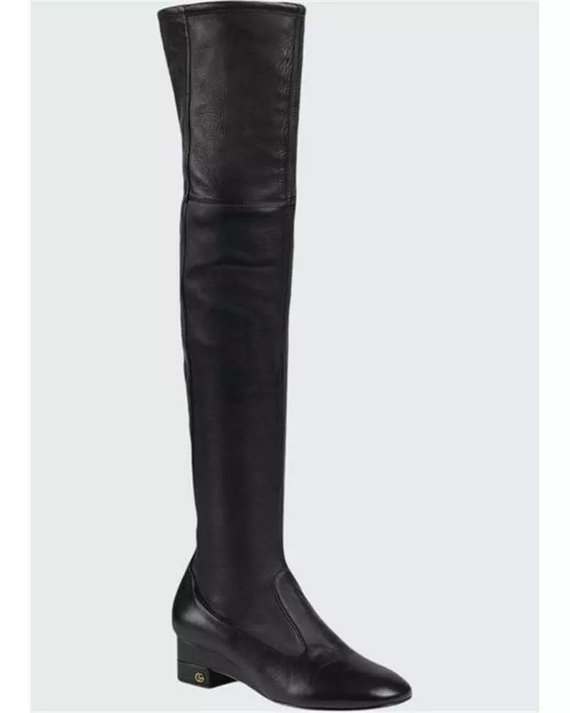 Gucci Claus Stretch Leather Over The Knee Thigh High Boots Black 1690