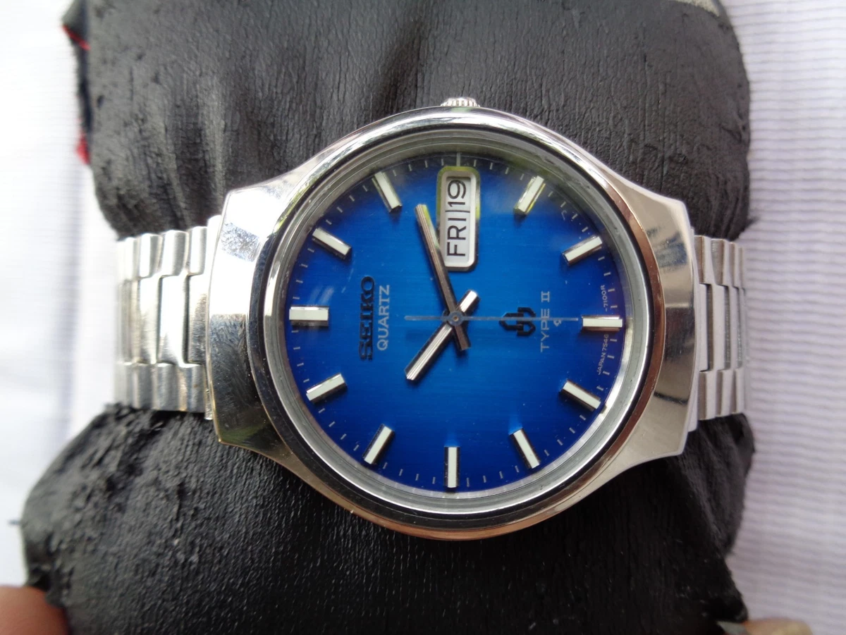 JAPAN RARE VTG COLLECTIBLE BLUE DIAL 7546-7090 SEIKO TYPE-II QUARTZ WRISTWATCH