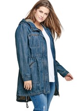 Ellos Women's Plus Size Hooded Anorak Denim Jacket