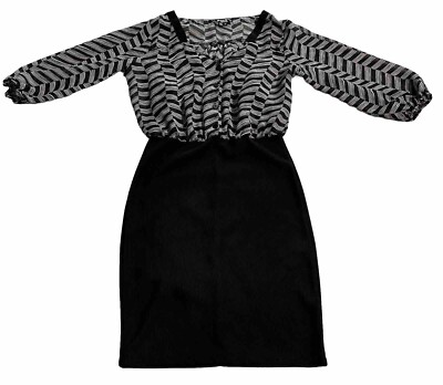 Sequin Hearts Black & White 3/4 Sleeve Knee-Length Dress Sz. S (263.E)