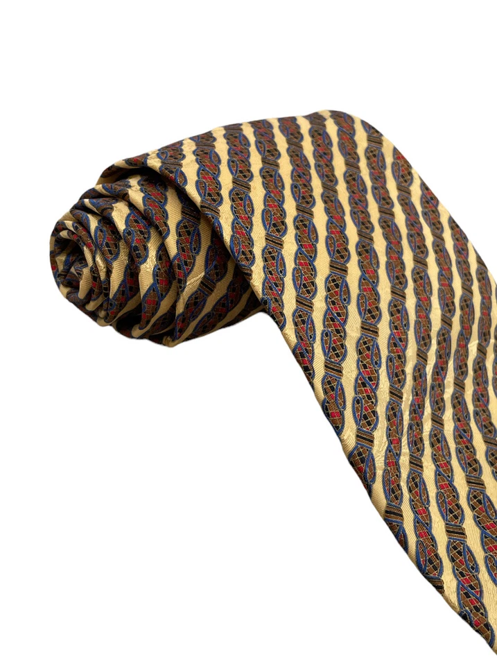 Corbata Stefano Ricci 100 % seda a rayas geométricas doradas 4" x 59,25" para hombre nueva con etiquetas Foto 3 de 4