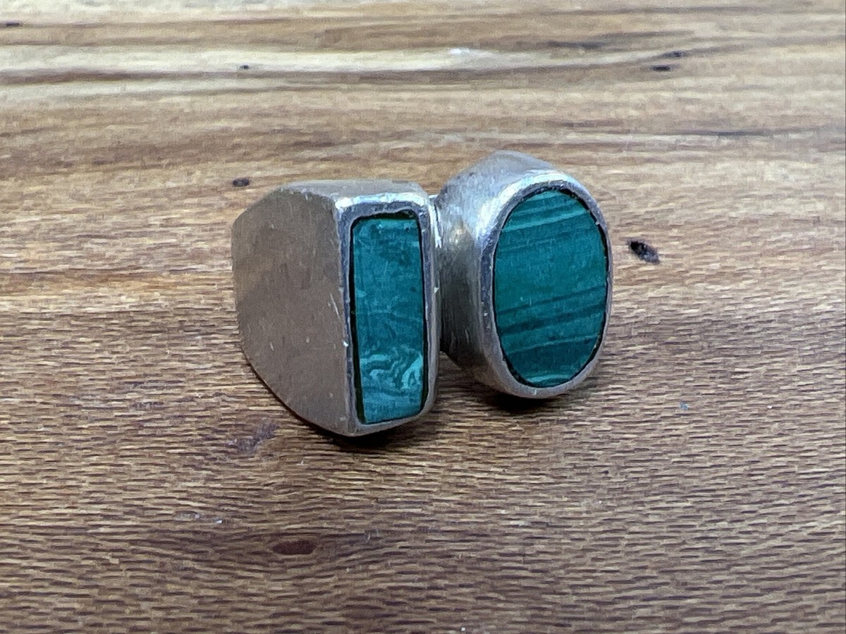 Vintage Mexico Sterling Silver Ring 925 Green Stone Size 6 T.g.