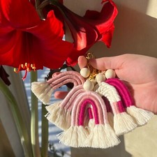 Handmade Macrame Rainbow Keychain, Bag Purse / Car Charm