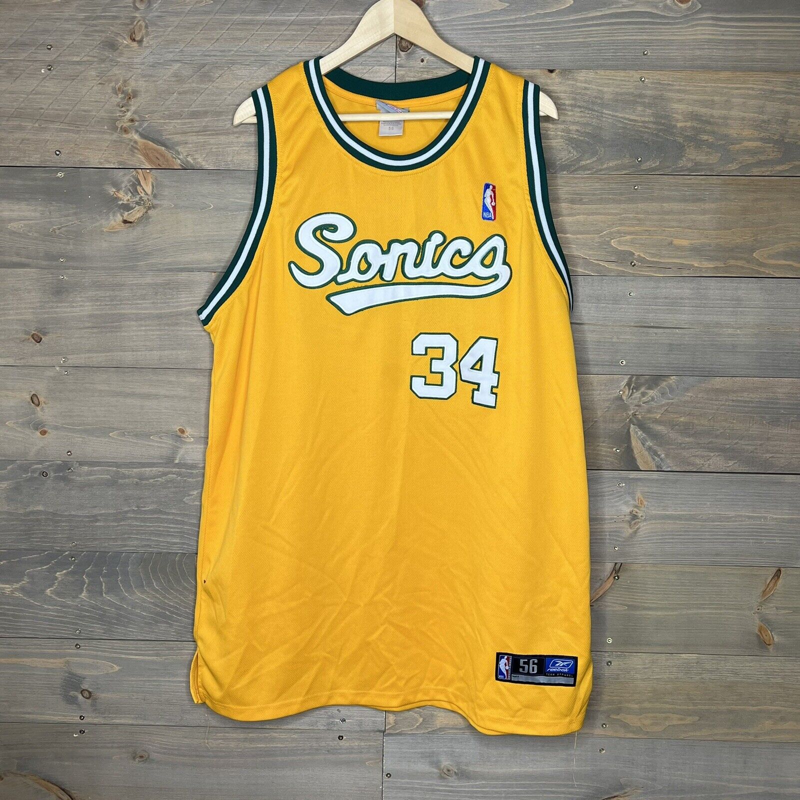 NEW Seattle Supersonics #34 Ray Allen Reebok stitched sewn yellow jersey  NBA 52