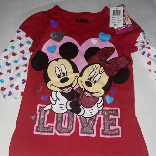 Disney Girl's 4T & 5T Minnie Mouse White & Red Long Sleeve Shirts - Picture 2 of 5