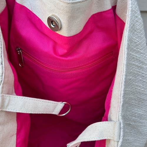 America and Beyond ROSE ALL DAY Tan Pink Large Tote Shoulder Beach Bag New - Picture 9 of 11