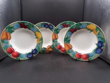 4 Vintage "Forbidden Fruit" Victoria Beale Porcelain Pasta Salad Bowls 8-3/4"A25