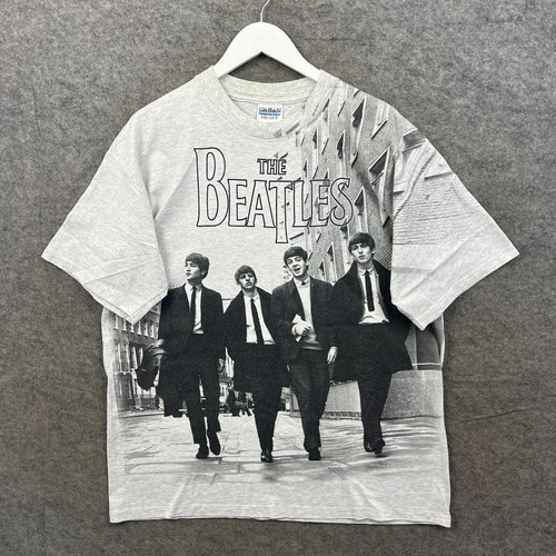 Vintage The Beatles Shirt Mens XL Grey Band Music All Over Print OAP 1997 90s