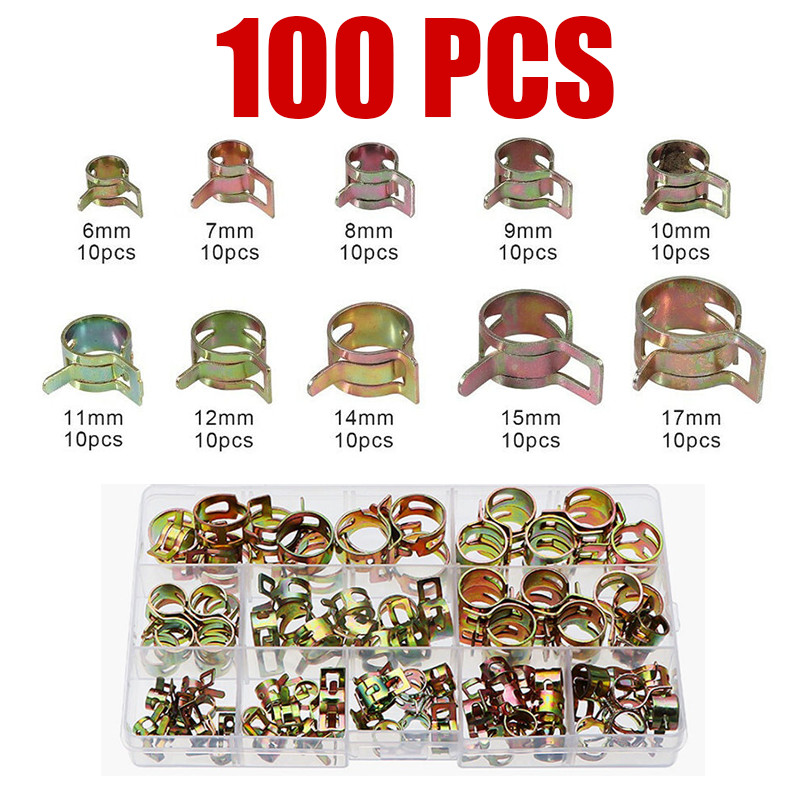 100Pcs 6-17mm Spring Hose Clips Mikalor Fuel Air Gas Water Pipe Self Clamping