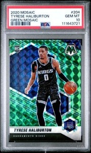 2020 Panini Mosaic Green Tyrese Haliburton #204 RC PSA 10 GEM Sacramento Kings