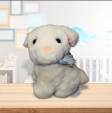 Vtg Eden Toy Small White Puppy Pink Ears Nose Blue Ribbon Lovey Plush Baby Toy