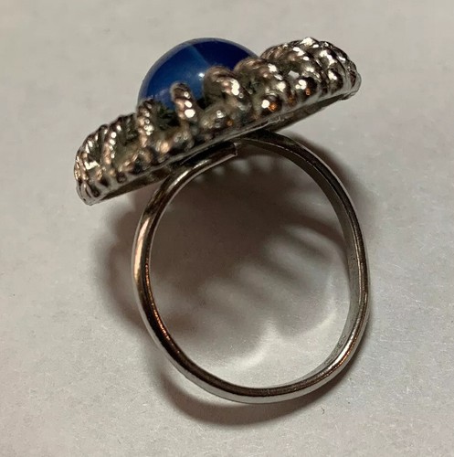 VINTAGE UNCAS Silver Tone COSTUME Blue Stone Star RING Adjustable Filigree - Picture 7 of 7