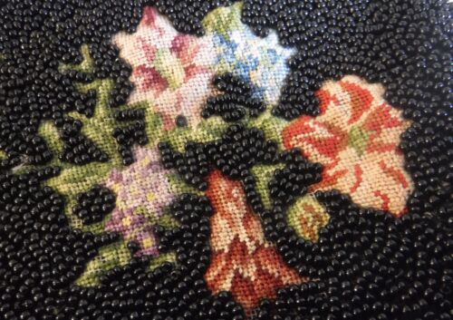 TAPESTRY-PETIT POINT-BLACK BEADED EVENING BAG/PURSE NEEDLEPOINT