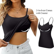 Ladies Camisole With Built in Bra Padded Vest Tops With Shelf Cami Tank T Shirt