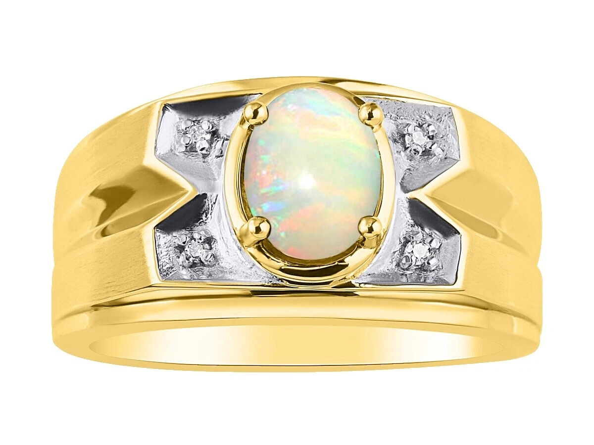 Opal White Gold Band Rings for Men