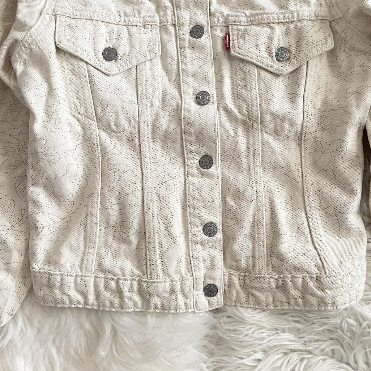 LEVI'S X GANNI OFF THE SHOULDER DENIM TOP JACKET FLORAL