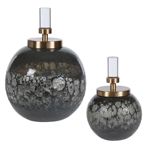 Uttermost Cessair Iron Glass and Crystal Art Bottles in Blue Gray (Set of 2) - Picture 1 of 5