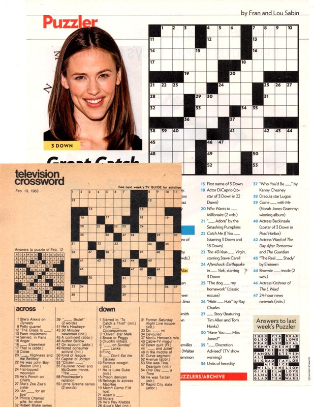 1 pound of mixed clippings pages:  Crossword puzzles.  TV Guide, People, etc.