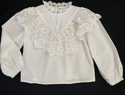 Beautiful Girl's School Shirt Blouse Size 5y White Lace 100% Cotton