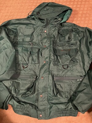 Hodgman LakeStream フィッシングジャケット ダークグリーン Vintage Hodgman Lakestream Men L Fishing Jacket Hood
