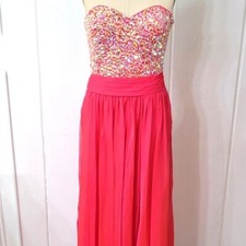 La Femme Fushia Chiffon Gown Prom Dress Jeweled Bodice Size 8