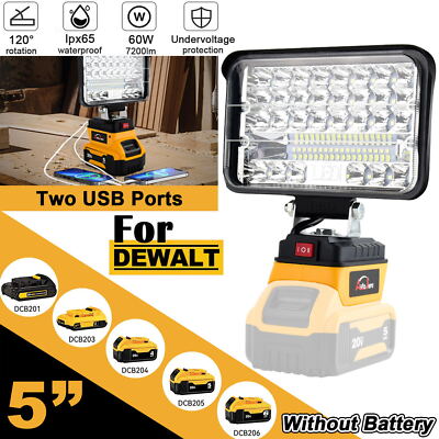 60W LED Work Light Floodlight Outdoor Camping Lamp for Dewalt 20V Li-ion Battery