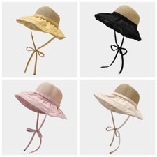 Donna Largo Falda Paglia Cappello UV Protezione Spiaggia Estiva Stringa Sole