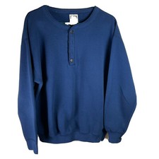Vintage Tultex Sweatshirt Button Neck Long Sleeve Blue Large Made in USA