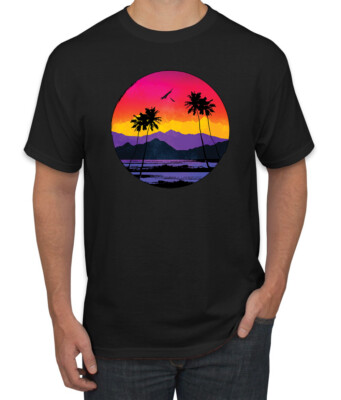 Tropical Paradise Beach Sunset Streetwear Men Graphic Tshirt