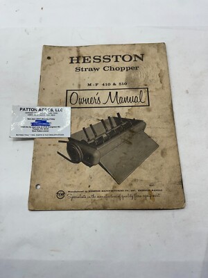 Owner's Manual for Hesston Straw Chopper Model M-F 410 & 510