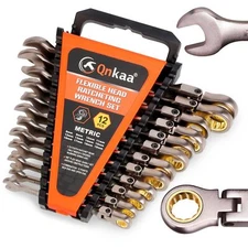 Qnkaa Flexible Ratcheting Wrench Set 12pcs Metric 8-19mm Flex-Head Spanner Ge...