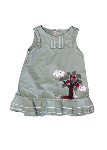 Faded Glory 24 Monate Kleinkind Mädchen grün Denim ärmelloses Kleid Apfelbaum Hund
