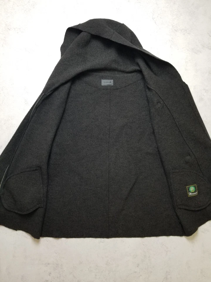 Oska Boiled Virgin 100% Wool Hooded Coat Jacket Riri Zipper Size 2 UK 12 - Image 2 of 4