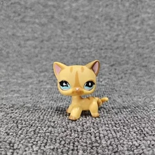 Littlest Pet Shop LPS Figure RARE Short Hair Stand Cat #886 Cream Diamond Stripe