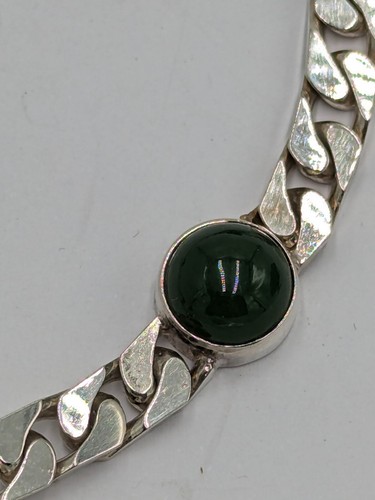 Vintage Panzerarmband mit Jade Besatz 0,835 Silber - Bild 8 von 15