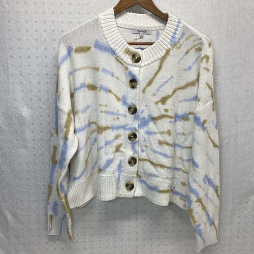 Madewell Tie-Dye Broadway Cardigan Sweater XL Coastal Casual Boxy 100% Cotton