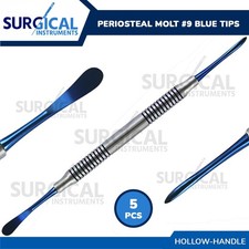 5 Pcs Molt Periosteal Elevator  9 W/Blue Tips Dental Hollow Handle German Grade