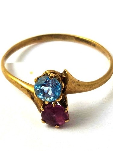 Anello vintage ametista e topazio in oro 10 kt, anni 60, gioielli vintage