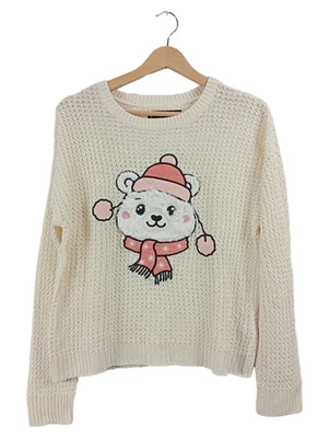 FB SISTER Pull Femme Beige Noël Ours Tricot (EU 38, INT M) - Photo 1/2