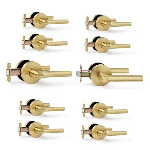 Brushed Gold No Keys Privacy Door Handle, Round Design Keyless Heavy Duty Door