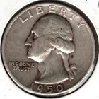 1950-D 25C Washington Silver Quarter (D Over S Mintmark?) Apparent VF Condition