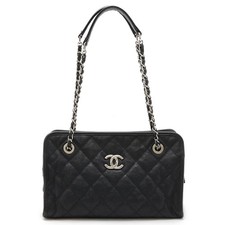Chanel Caviar Skin French Riviera Matelasse Shoulder Bag Women Black One Size