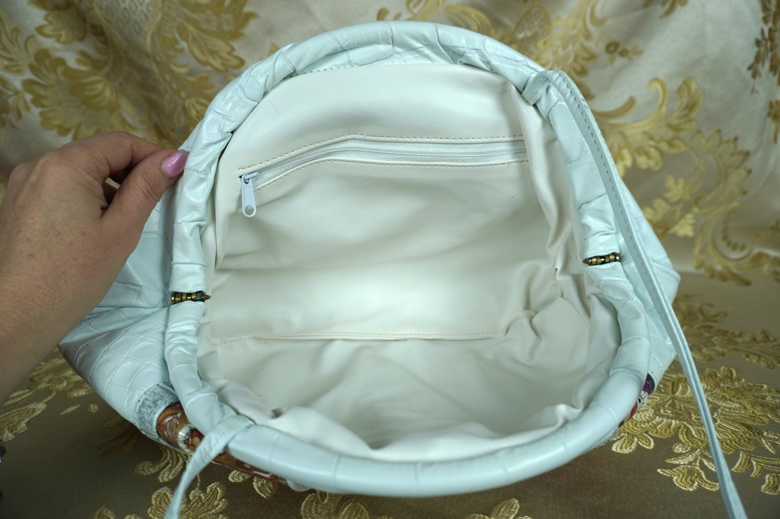 Saddle Handbag Patchwork Embossed Leather Boho Ch… - image 5