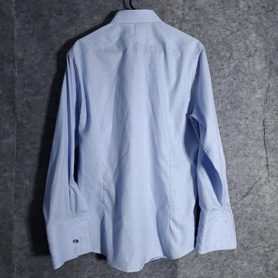 Camisa de vestir Charles Tyrwhitt sin hierro extra ajustada azul a cuadros 16 hombres abotonada Foto 2 de 4