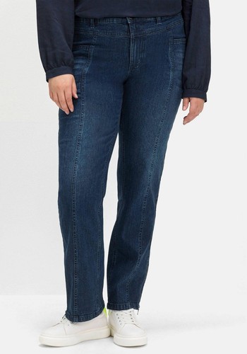 sheego Damen Jeans Hose Gerade Regular dark blue used Denim Gr. 42 NEU