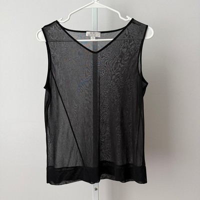 VTG BCBG MaxAzria M Black Mesh Sheer Top Whimsigoth Witchy Boho