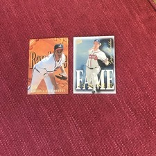 2 Greg Maddux Fleer Ultra Insert Cards: 1996 Rawhide #6- 1997 Fame #6   Braves