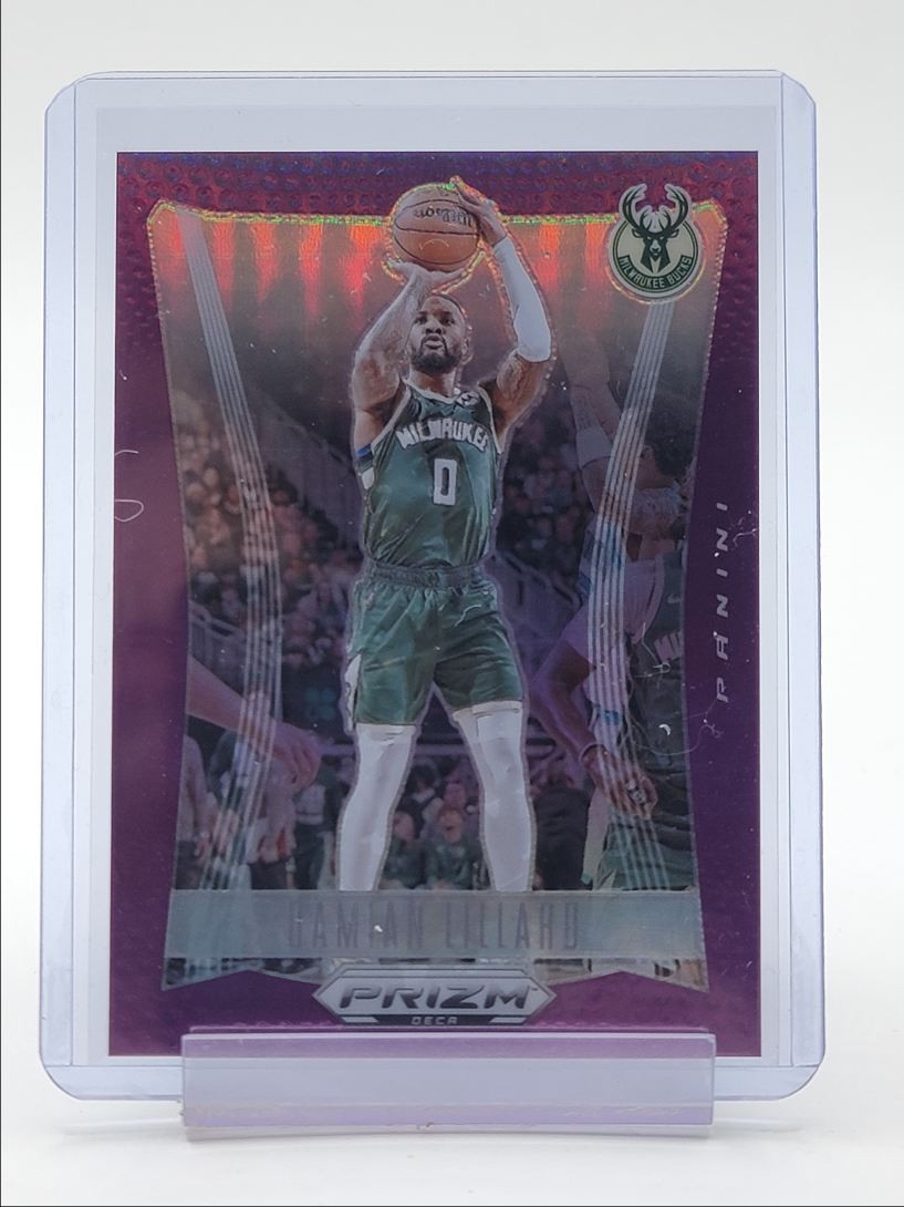 DAMIAN LILLARD 2023-24 PANINI PRIZM DECA BASKETBALL PURPLE BUCKS /99 Q3464