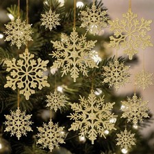 42pcs Gold Snowflake Ornaments - Christmas Tree Decorations, Hanging
