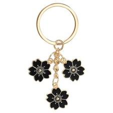Flower Charm Keychain Cherry Blossom Enameled Keychain Keyring Pendant Black